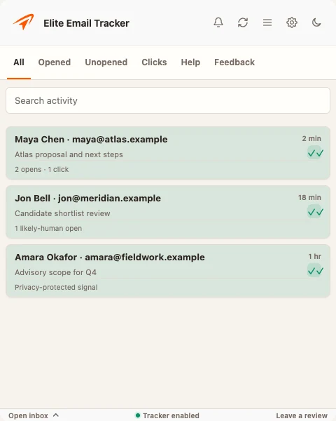 The extension displays engagement indicators alongside classified activity.