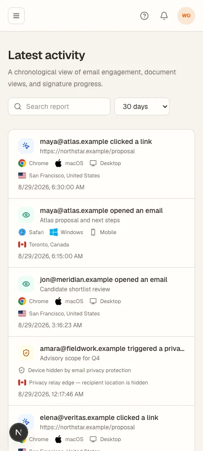 A phone-sized view of the actual Elite activity dashboard.